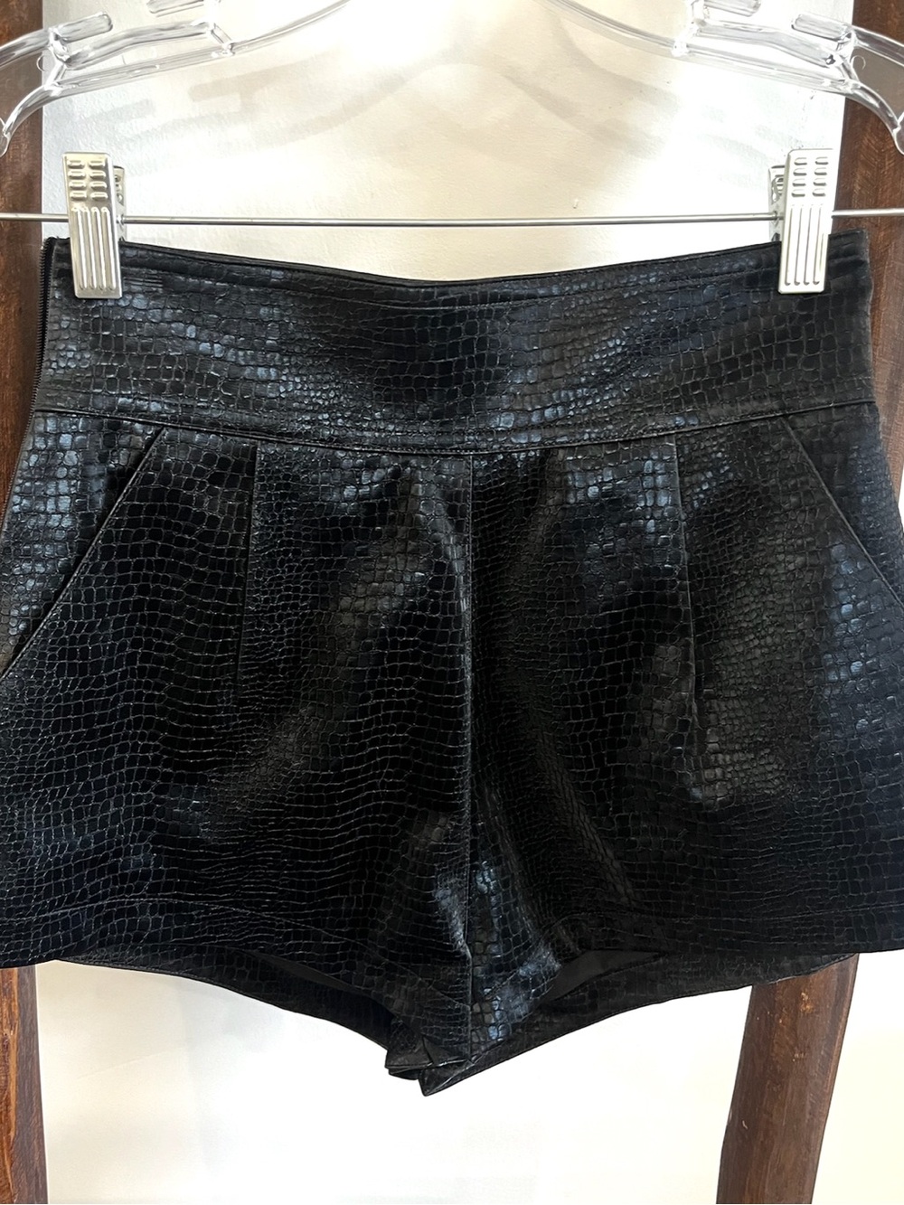 Nana Jacqueline Black Faux Croc High-Waist Shorts